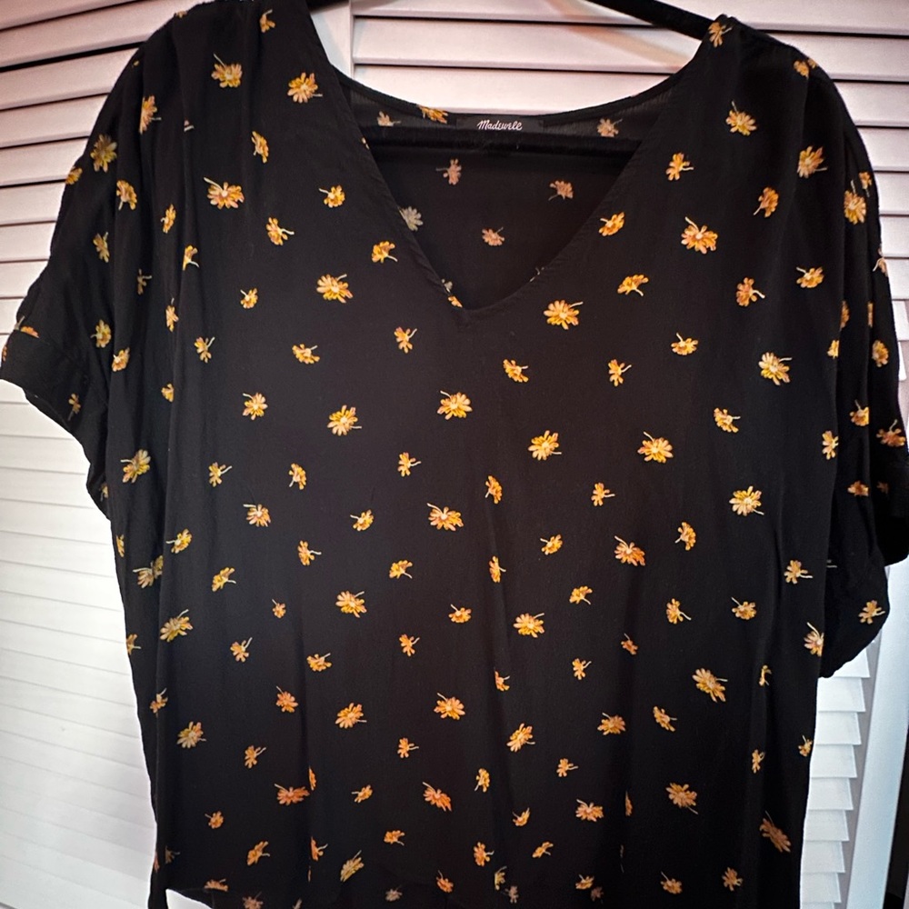 Madewell Black Floral V-Neck Blouse